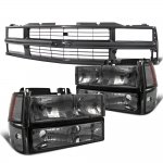 1997 Chevy 1500 Pickup Black Grille Smoked Headlights Set