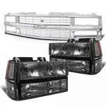 1997 Chevy 1500 Pickup Chrome Grille Smoked Headlights Set