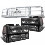 GMC Sierra 1994-1998 Chrome Grille Smoked Headlights Set