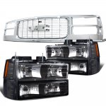 1995 GMC Sierra 3500 Chrome Grille Black Headlights Set