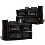 1989 Chevy 2500 Pickup Black Smoked Headlights Bumper Lights Set