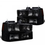 1994 Chevy 3500 Pickup Black Smoked Headlights Bumper Lights Set