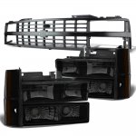 Chevy 2500 Pickup 1988-1993 Black Grille Black Smoked Headlights Set