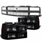 1996 Chevy 2500 Pickup Black Grille Black Smoked Headlights Set