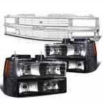 1994 Chevy Blazer Chrome Grille and Black Headlights Set