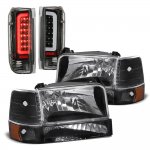 1994 Ford F350 Black Headlights Set Tube LED Tail Lights