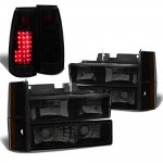 Chevy 2500 Pickup 1988-1993 Black Smoked Headlights LED Tail Lights