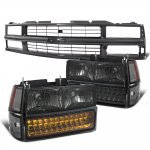 1998 Chevy 1500 Pickup Black Grille Smoked Headlights LED Bumper Lights