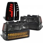 1998 Chevy 3500 Pickup Smoked Headlights LED DRL Tube LED Tail Lights Black Smoked