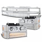 1991 Chevy 1500 Pickup Chrome Grille and LED DRL Headlights Bumper Lights