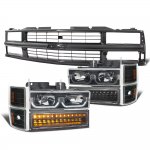 1990 Chevy 1500 Pickup Black Grille and LED DRL Headlights Bumper Lights