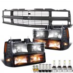 1997 Chevy 1500 Pickup Black Grille Headlights LED Bulbs Complete Kit