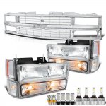 Chevy Silverado 1994-1998 Chrome Grille Headlights LED Bulbs Complete Kit