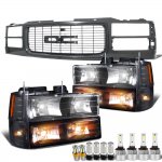 1997 GMC Yukon Black Grille Headlights LED Bulbs Complete Kit