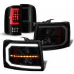 2009 Chevy Silverado 3500HD Black Smoked LED DRL Projector Headlights LED Tail Lights