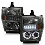 2008 Ford F550 Super Duty Smoked Projector Headlights Halo LED