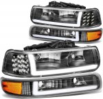2000 Chevy Tahoe Black LED Tube DRL Headlights Set