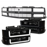 1995 Chevy Silverado Black Grille Black Smoked LED DRL Headlights Bumper Lights