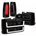 Chevy Silverado 1988-1993 Black Smoked LED DRL Headlights Tail Lights