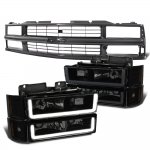 1993 Chevy 1500 Pickup Black Grille Conversion Black Smoked LED DRL Headlights Bumper Lights