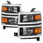 Chevy Silverado 1500 2014-2015 Black Headlights Chrome Bezels