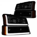 Chevy Silverado 1500HD 2003-2006 Black Smoked LED DRL Headlights Bumper Lights