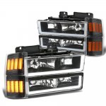 1996 Chevy 1500 Pickup Black LED DRL Headlights Bumper Side Marker Lights