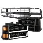 1997 Chevy 3500 Pickup Black Grille Smoked LED DRL Headlights Bumper Marker Lights