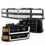 1998 Chevy 1500 Pickup Black Grille Smoked LED DRL Headlights Bumper Marker Lights