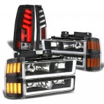 1997 Chevy 2500 Pickup Black DRL Headlights Marker Set Custom Tube LED Tail Lights