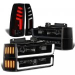 1996 Chevy Silverado Black Smoked DRL Headlights Marker Set Custom Tube LED Tail Lights