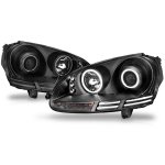 2006 VW Rabbit Black Projector Headlights LED Halo