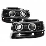 Chevy Silverado 1999-2002 Black LED Halo Projector Headlights Bumper Lights