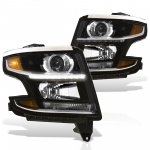 2015 Chevy Tahoe Black Projector Headlights LED Bar