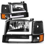 1996 Ford F150 Black LED DRL Headlights Set