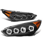 2015 Ford Focus Black LED Projector Headlights Quad Halo Switchback Signals