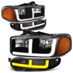 GMC Yukon Denali 2001-2006 Black LED DRL Headlights Switchback Bumper Lights N4