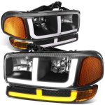 GMC Sierra 2500HD 2001-2006 Black LED DRL Headlights Switchback Bumper Lights N4