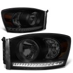 2007 Dodge Ram 2500 Black Smoked Headlights LED Lights