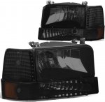 1992 Ford F150 Black Smoked Headlights Set