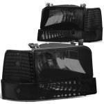 Ford F150 1992-1996 Black Smoked Headlights and Bumper Lights Set