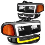 2002 GMC Sierra Denali Black LED DRL Headlights Switchback Signals