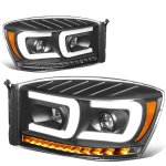 Dodge Ram 2500 2006-2009 Black Projector Headlights LED DRL Signals N2