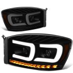 Dodge Ram 3500 2006-2009 Black Smoked Projector Headlights LED DRL Signals N2