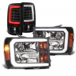 2009 GMC Sierra 3500HD Black Headlights DRL LED Tail Lights