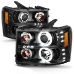 2013 GMC Sierra Black Projector Headlights with Halo and LED