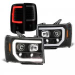 GMC Sierra 2007-2013 Black DRL Projector Headlights Smoked LED Tail Lights