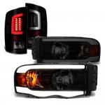 Dodge Ram 2002-2005 Black Smoked DRL Headlights Tube LED Tail Lights