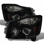 2004 Nissan Armada Black Smoked Halo Projector Headlights LED
