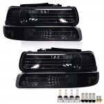 Chevy Silverado 1999-2002 Black Smoked Headlights LED Bulbs Complete Kit